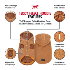 Tuff Pupper fleece dog hoodie brown back view highlights secure hood for outdoors