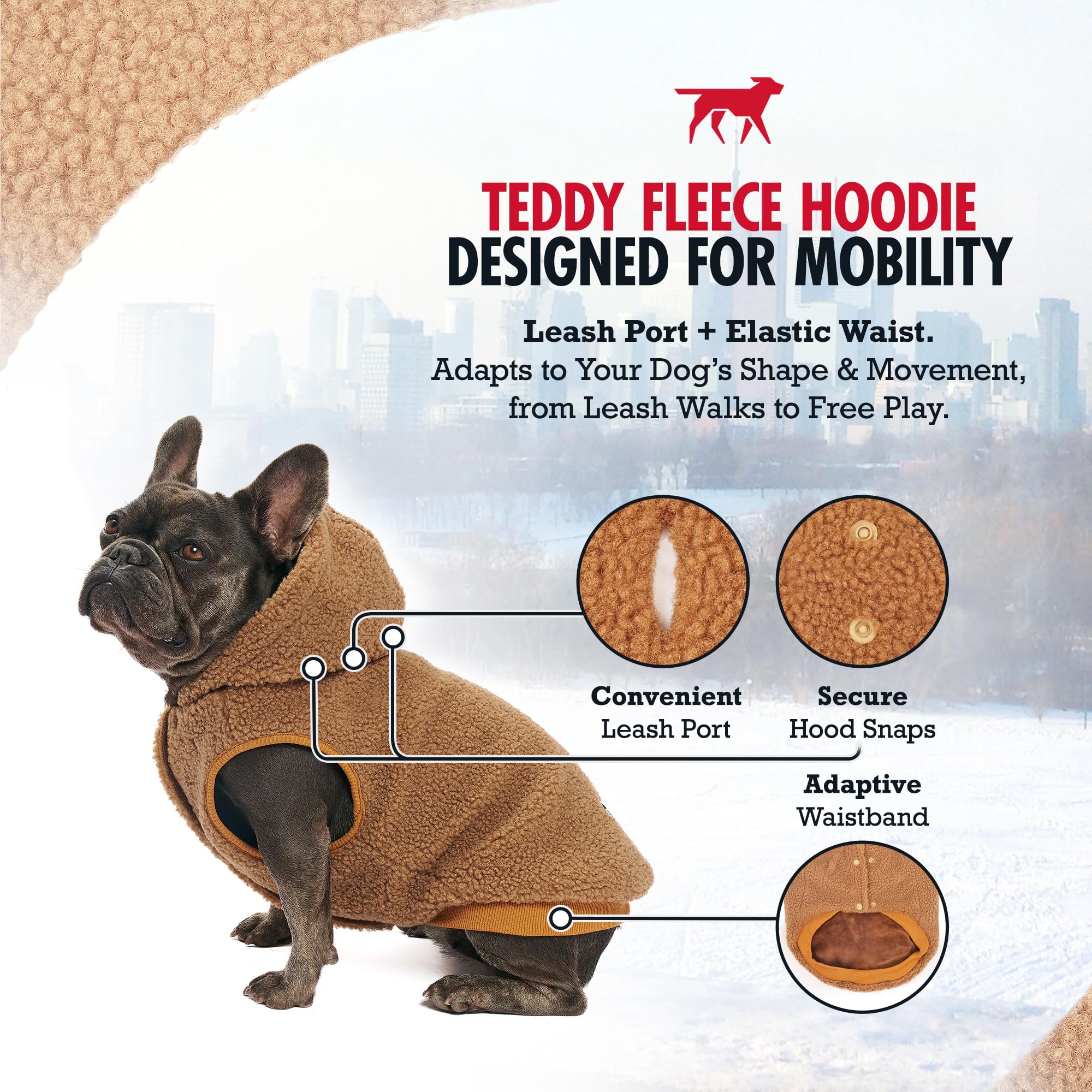 Tuff Pupper fleece dog hoodie ribbed cuffs and hem seal out cold air