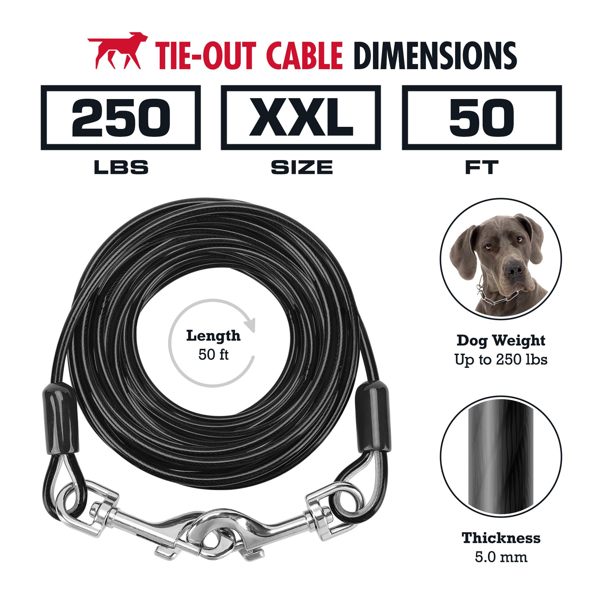 Tuff Pupper galvanized steel cable close-up highlighting rugged strength for outdoors.