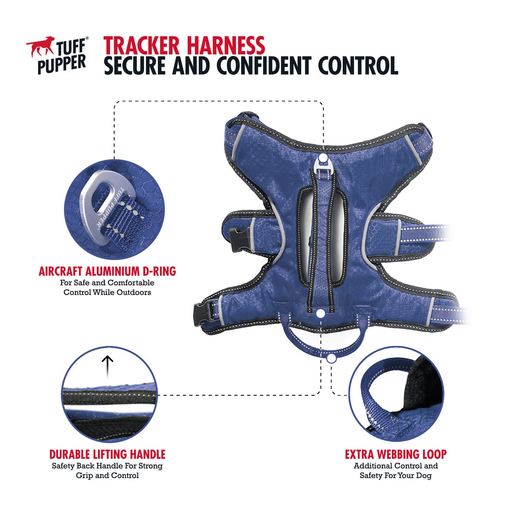 Tuff Pupper Escape Proof Harness ballistic nylon provides strength with flexible comfort.