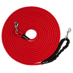 Tuff Pupper heavy-duty 30ft rope leash extended for long-line training sessions.