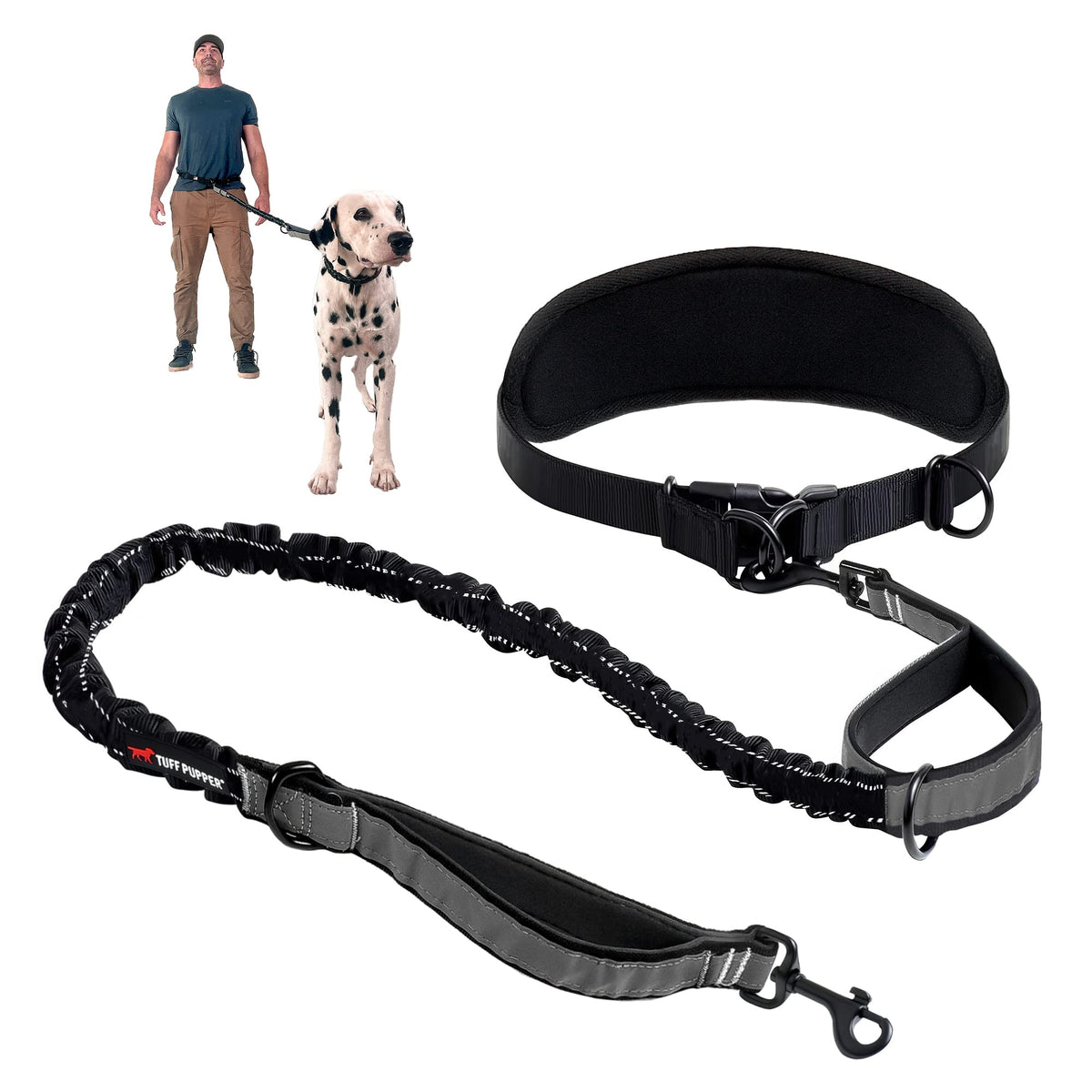 Tuff Pupper heavy-duty hands-free leash front view shows rugged build for strong dogs.