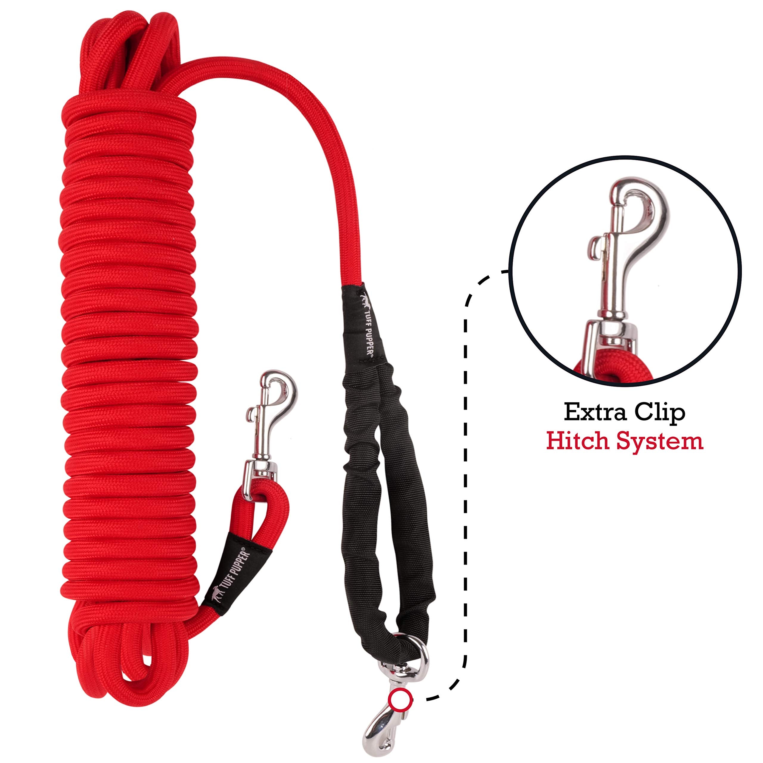 Tuff Pupper high-visibility red rope leash keeps dogs easy to track.