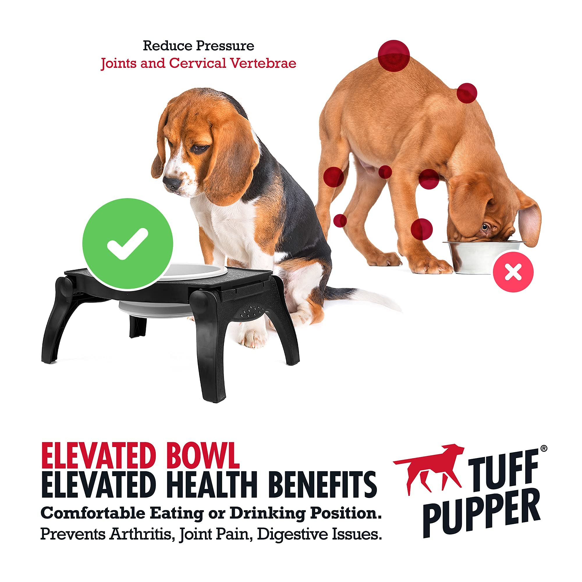 Tuff Pupper large-capacity bowl holds 80 oz water or 12 cups food.