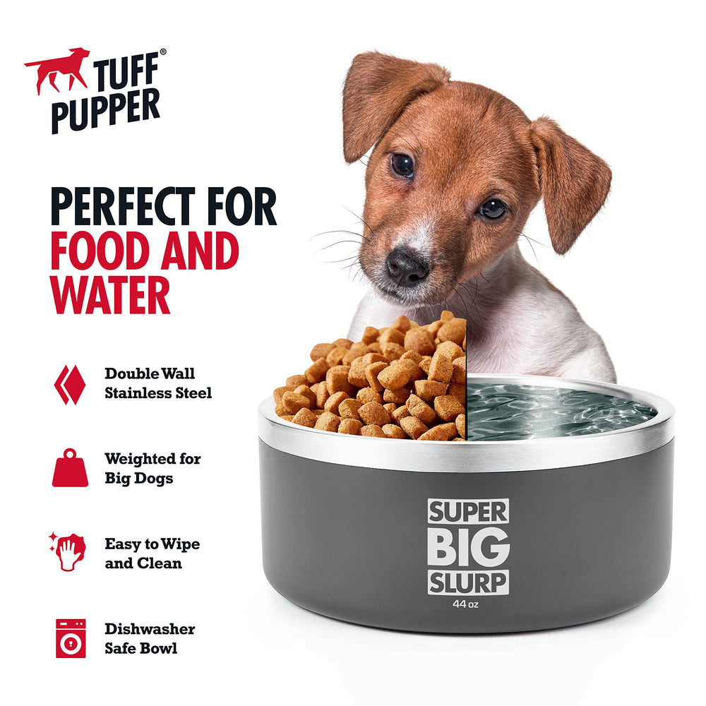 Tuff Pupper non-slip weighted-base dog bowl demonstrates stability during meals.