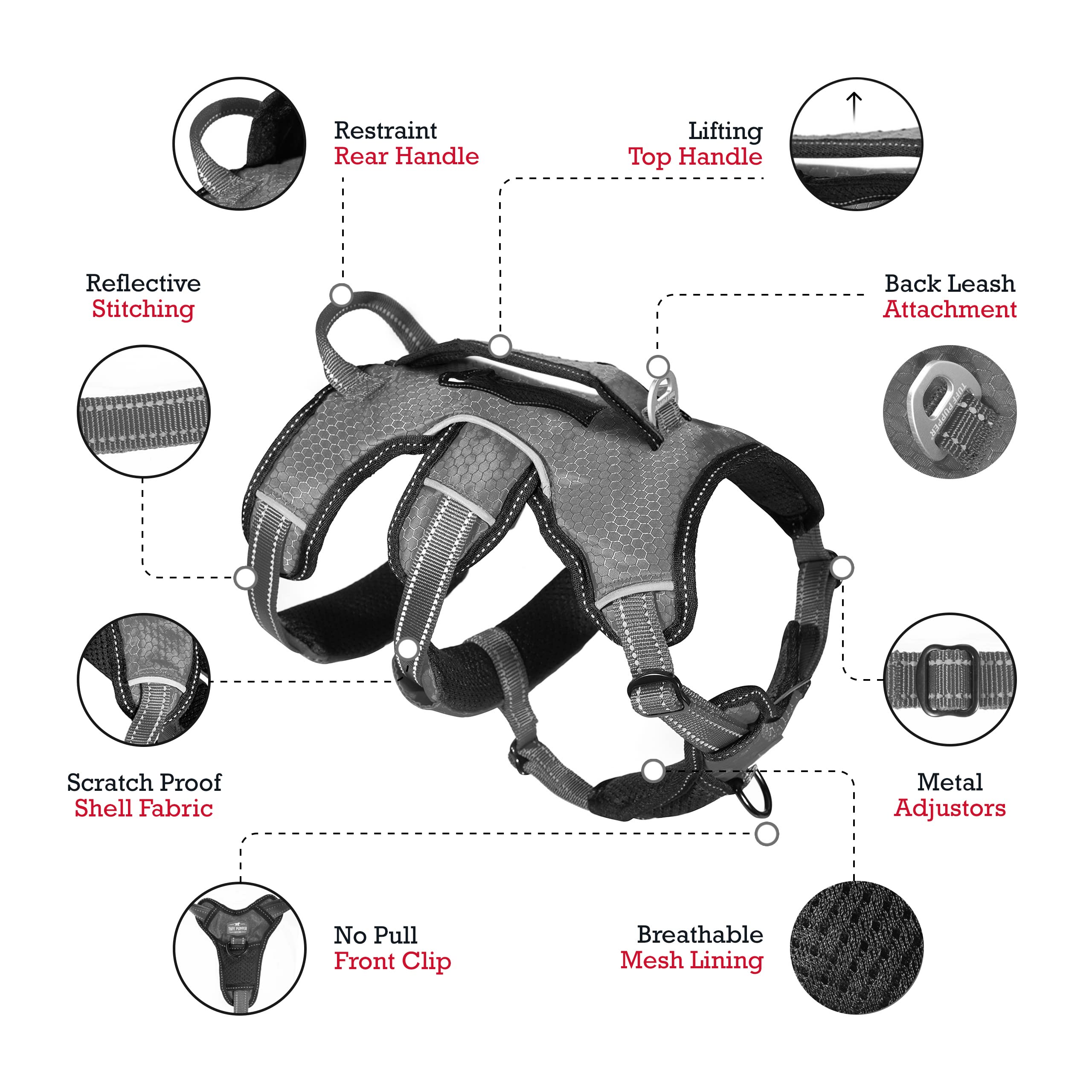 Tuff Pupper padded comfort with breathable mesh reduces hot spots.