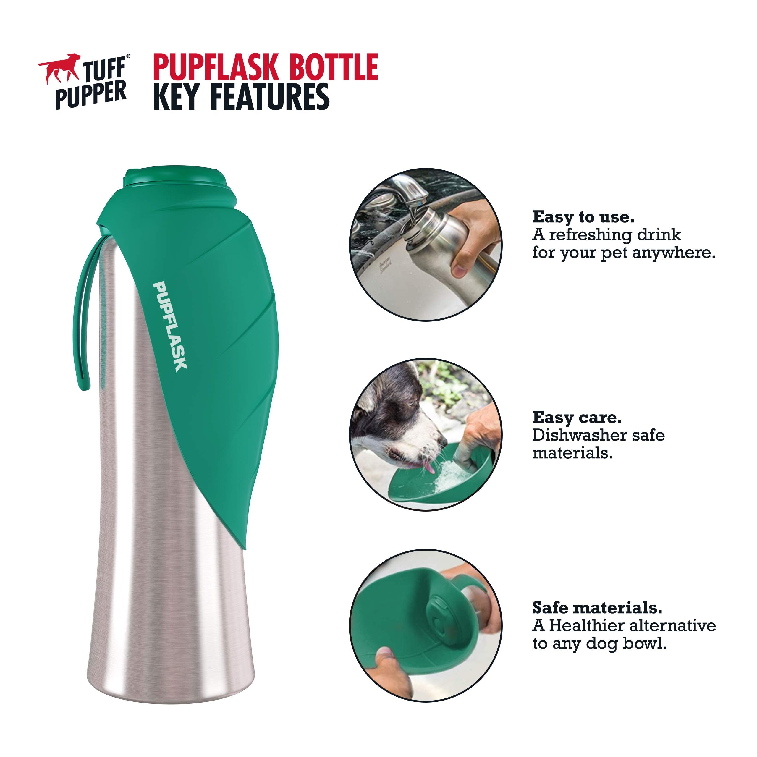 Tuff Pupper PupFlask 40oz bottle with open cup ready for quick drinking.