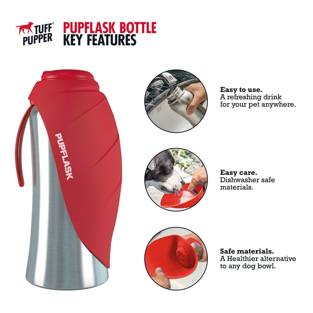 Tuff Pupper PupFlask 40oz bottle shown for larger outdoor hydration.
