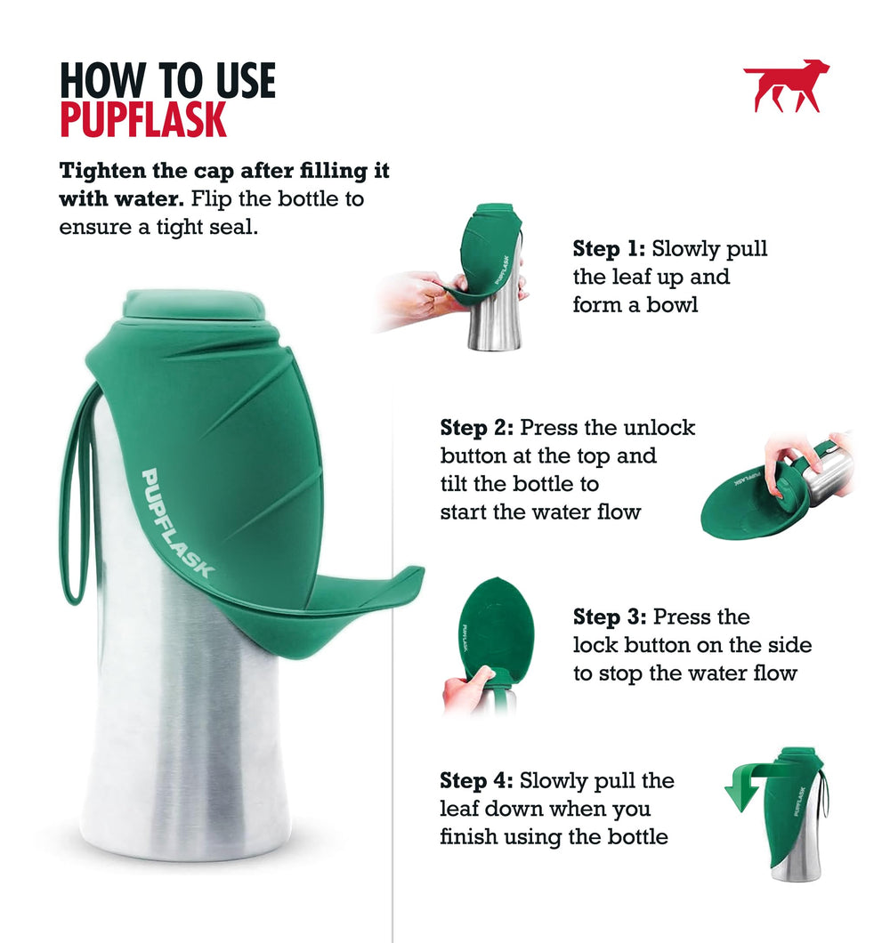 Tuff Pupper PupFlask 40oz stainless steel body built for rugged travel.