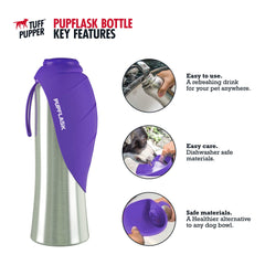 Leaf-shaped collapsible bowl folded flat for compact packing with PupFlask
