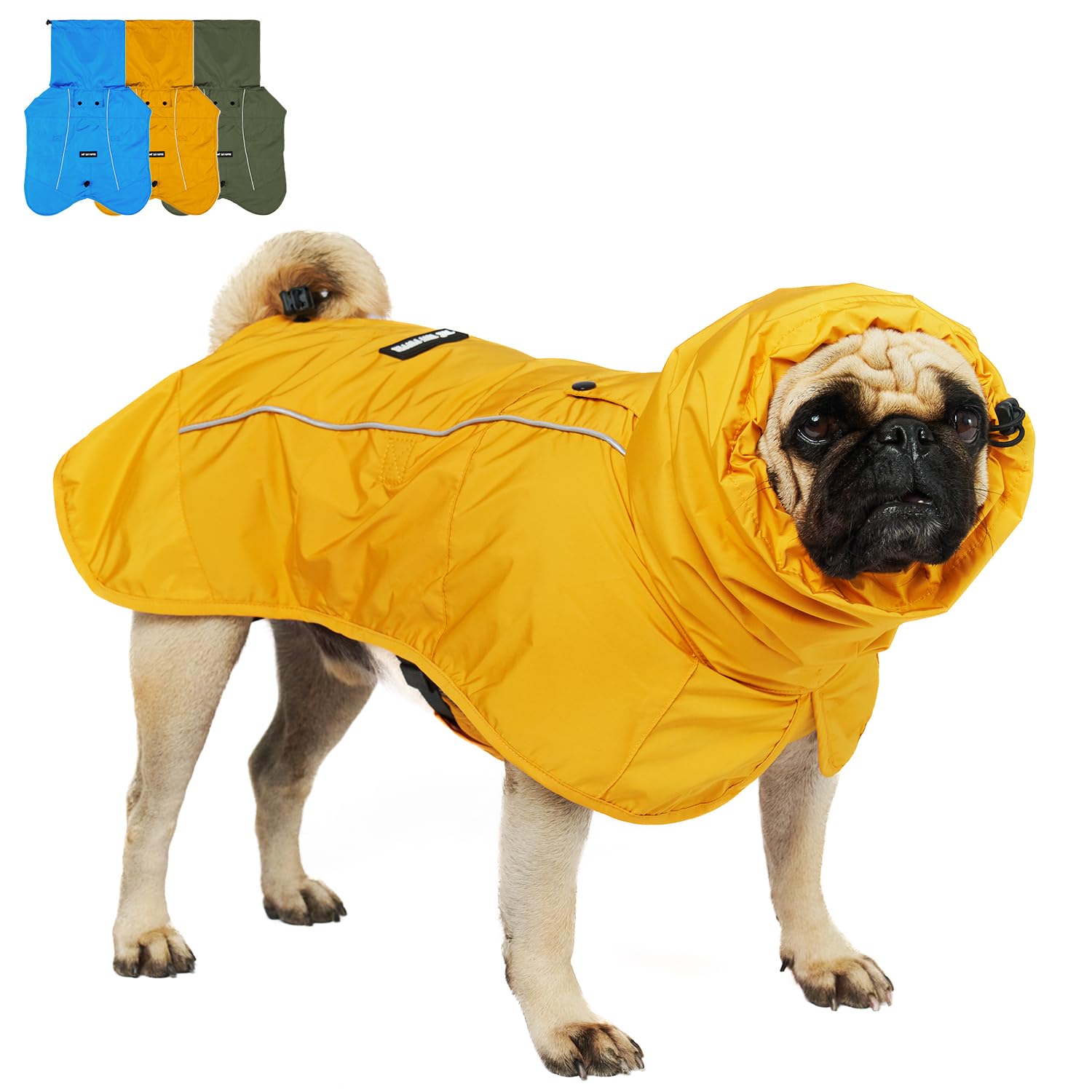 Tuff Pupper raincoat front view in yellow delivers all-weather protection for dogs.