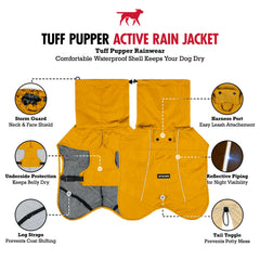 Tuff Pupper raincoat side buckle in yellow enables quick on-off and secure fit.