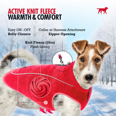 Tuff Pupper red dog vest delivering lightweight warmth for chilly strolls.