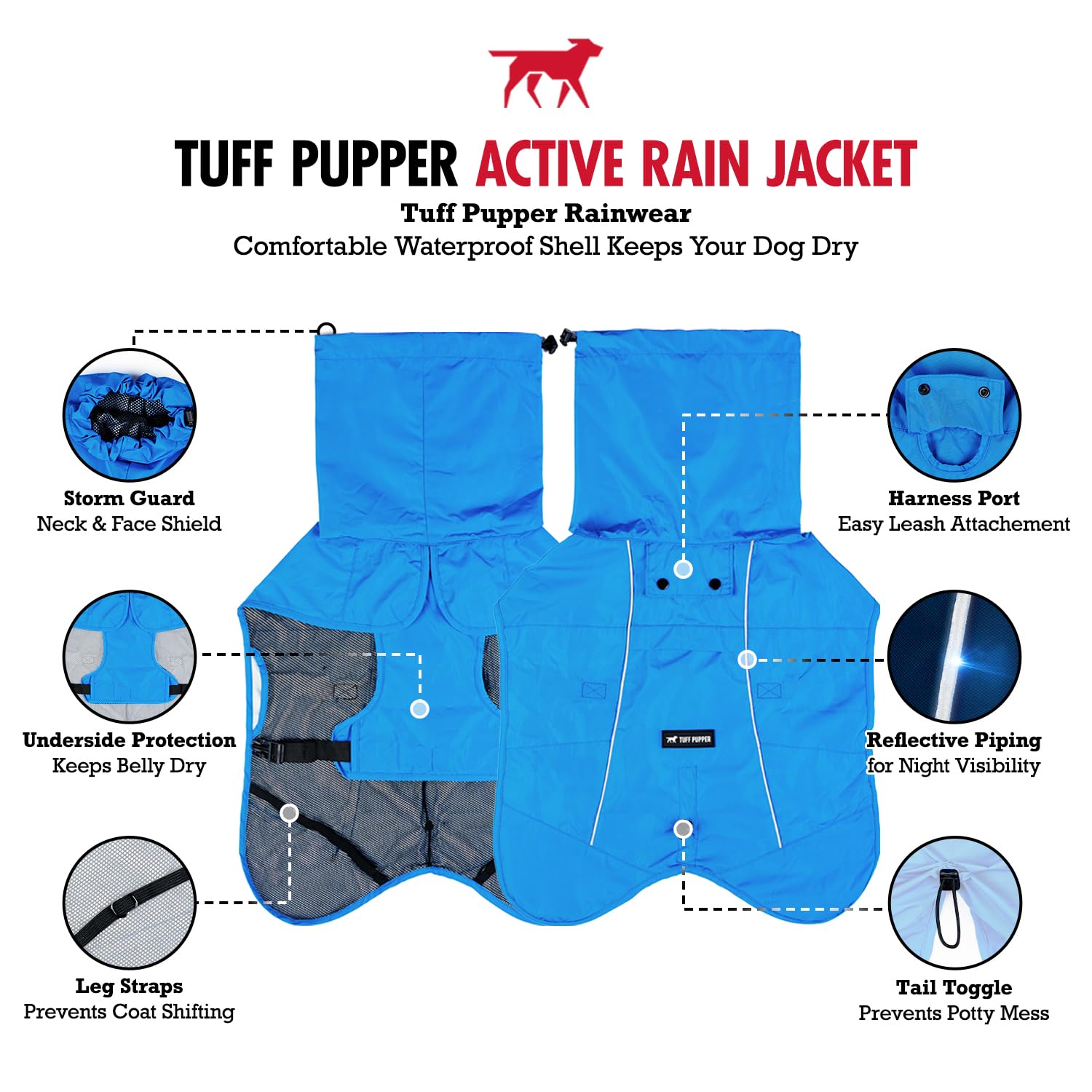 Tuff Pupper waterproof raincoat windproof shell keeps dogs comfortable outdoors