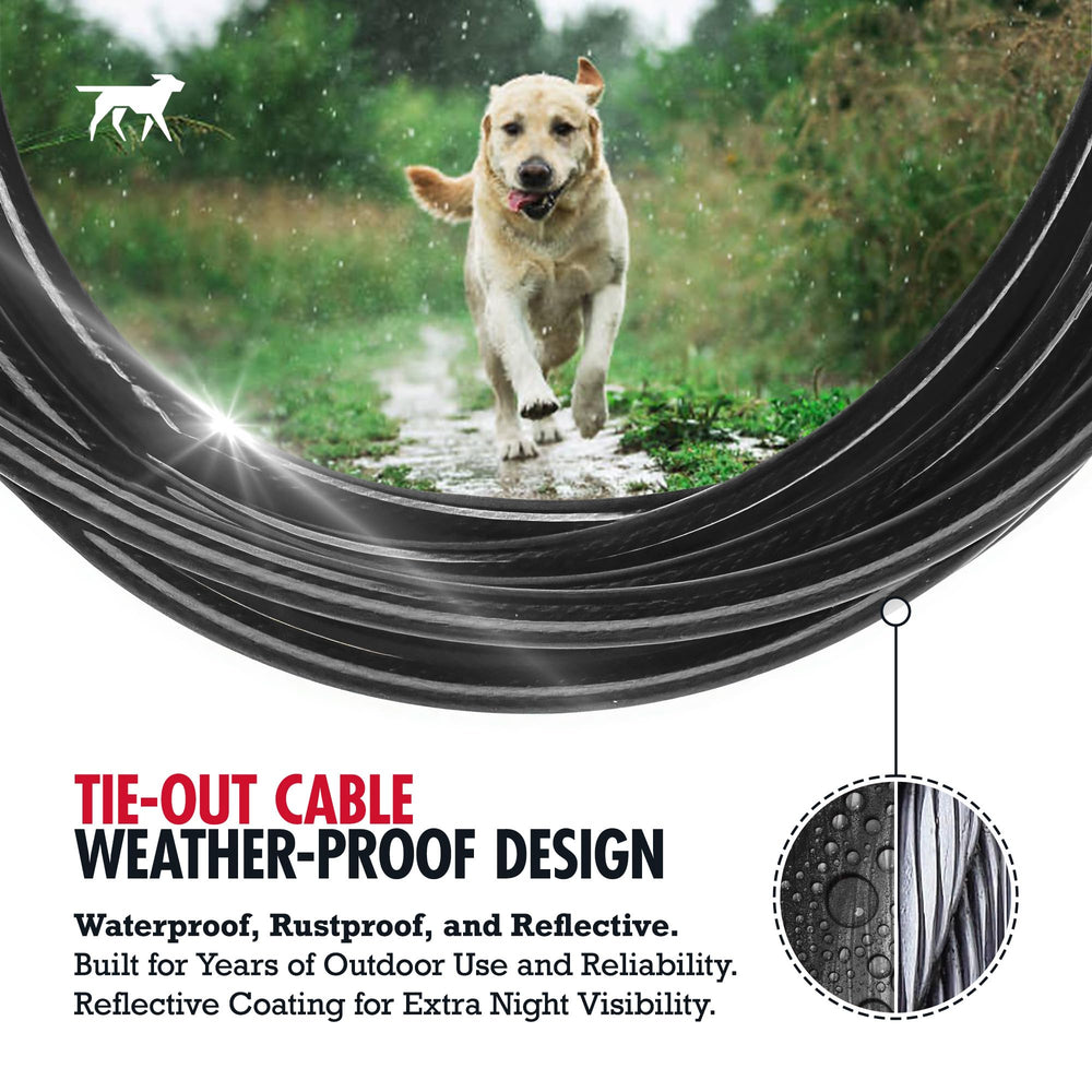 Tuff Pupper waterproof PVC coating protects the cable against rain and rust.