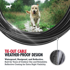Tuff Pupper waterproof PVC coating protects the cable against rain and rust.