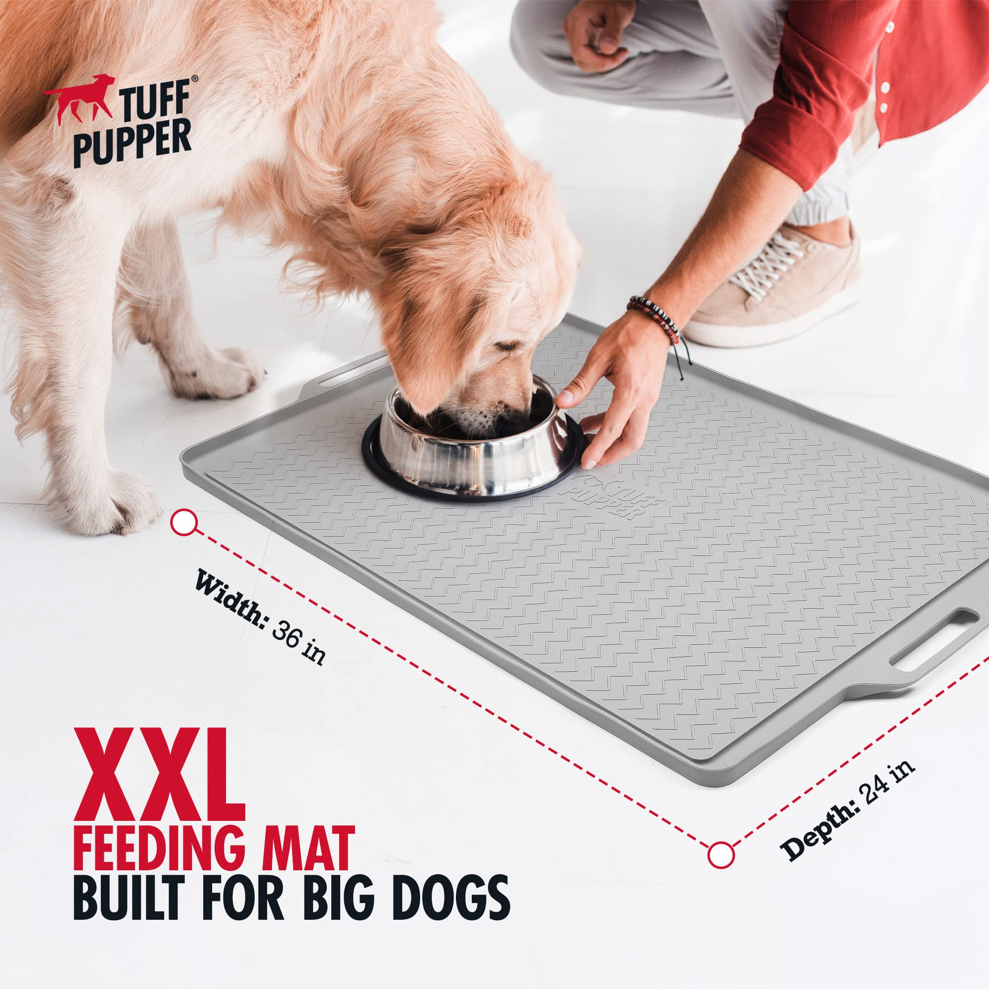 Tuff Pupper waterproof silicone mat for long-lasting, chew-resistant use.