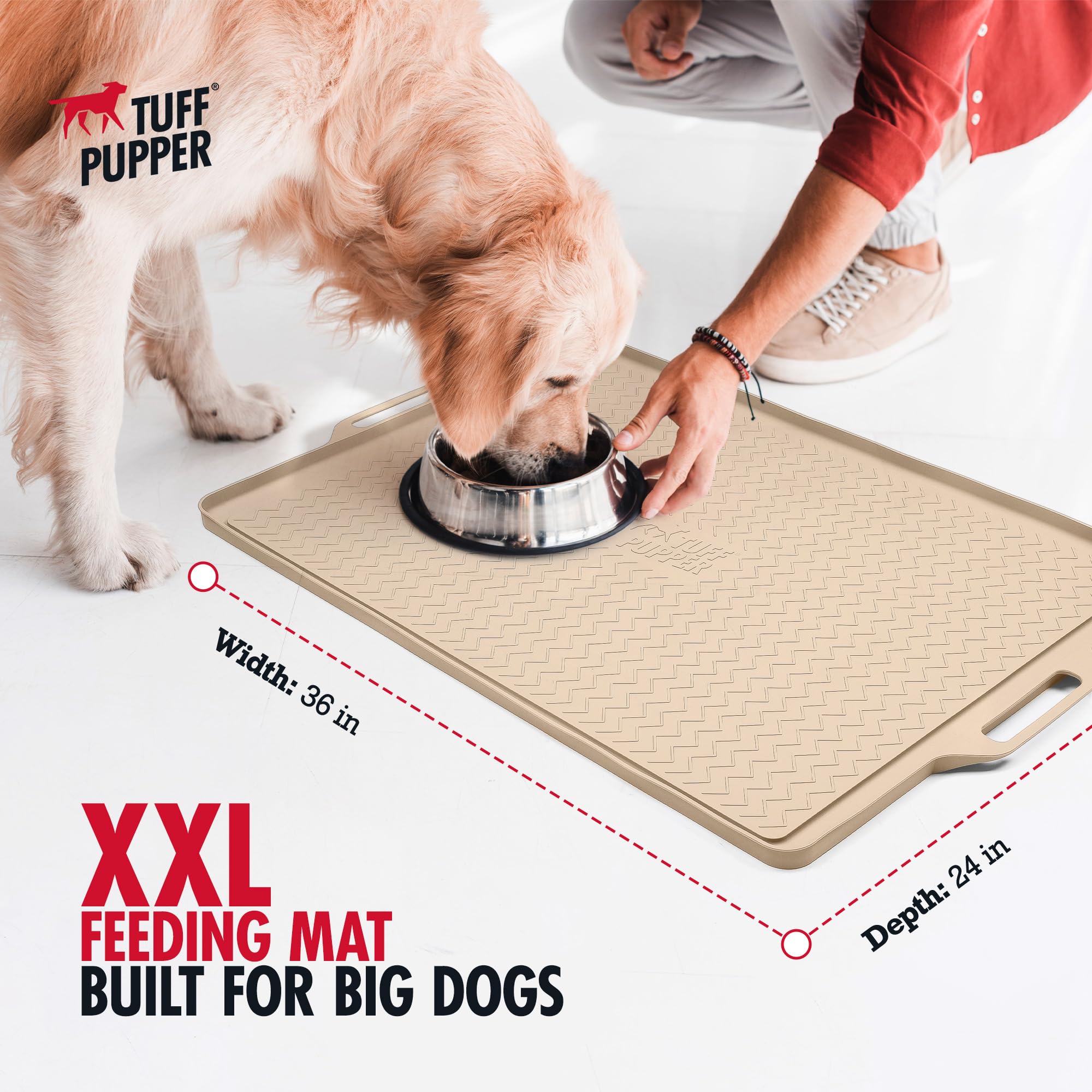 Tuff Pupper XXL mat highlighting heavy-duty construction that resists chewing for long-lasting use.