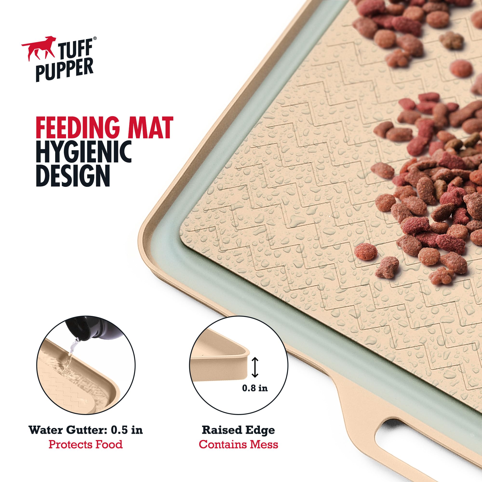 Tuff Pupper mat with a textured non-slip surface keeps bowls in place during meals.