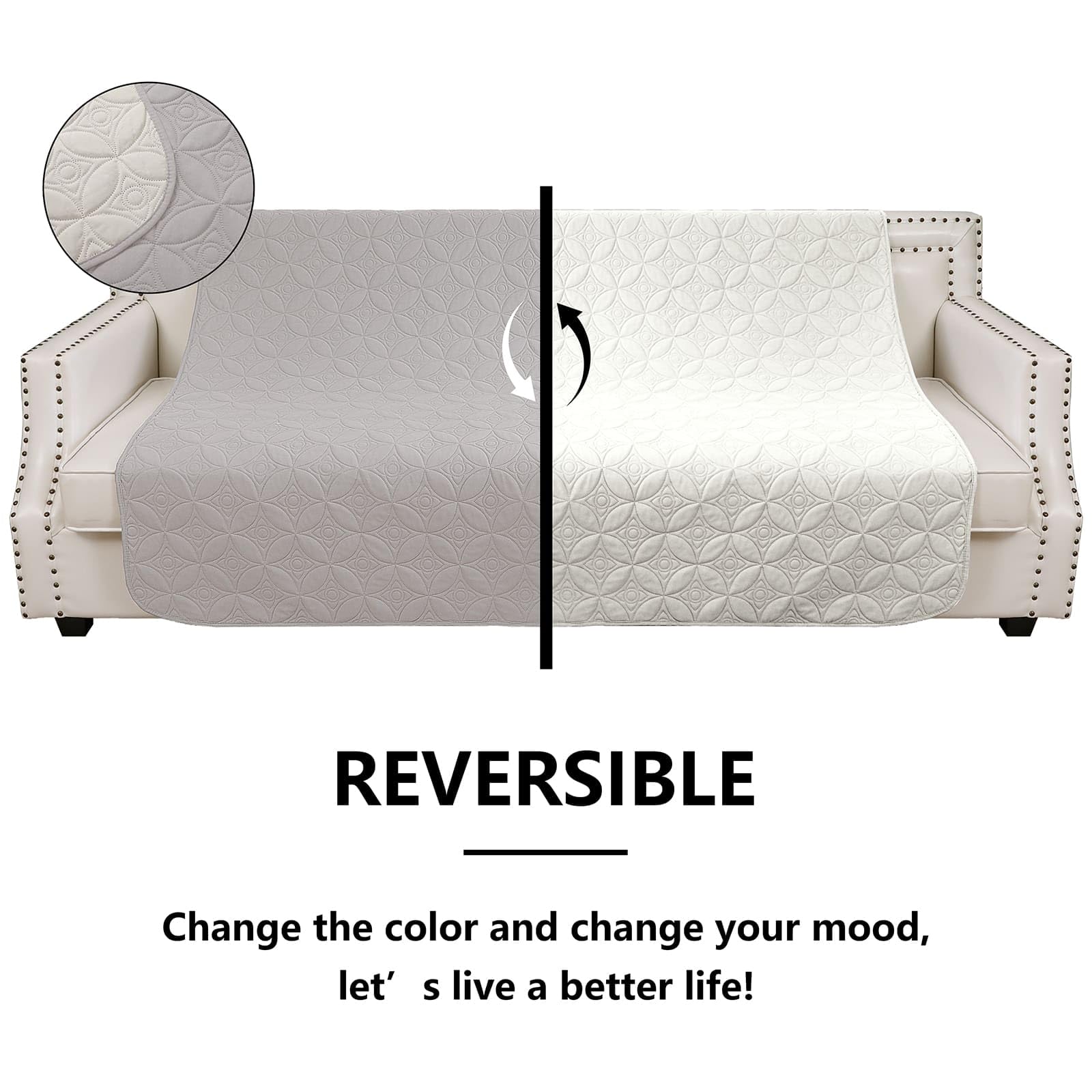Tuffeel dog blanket in lightgrey and cream is reversible for two looks.