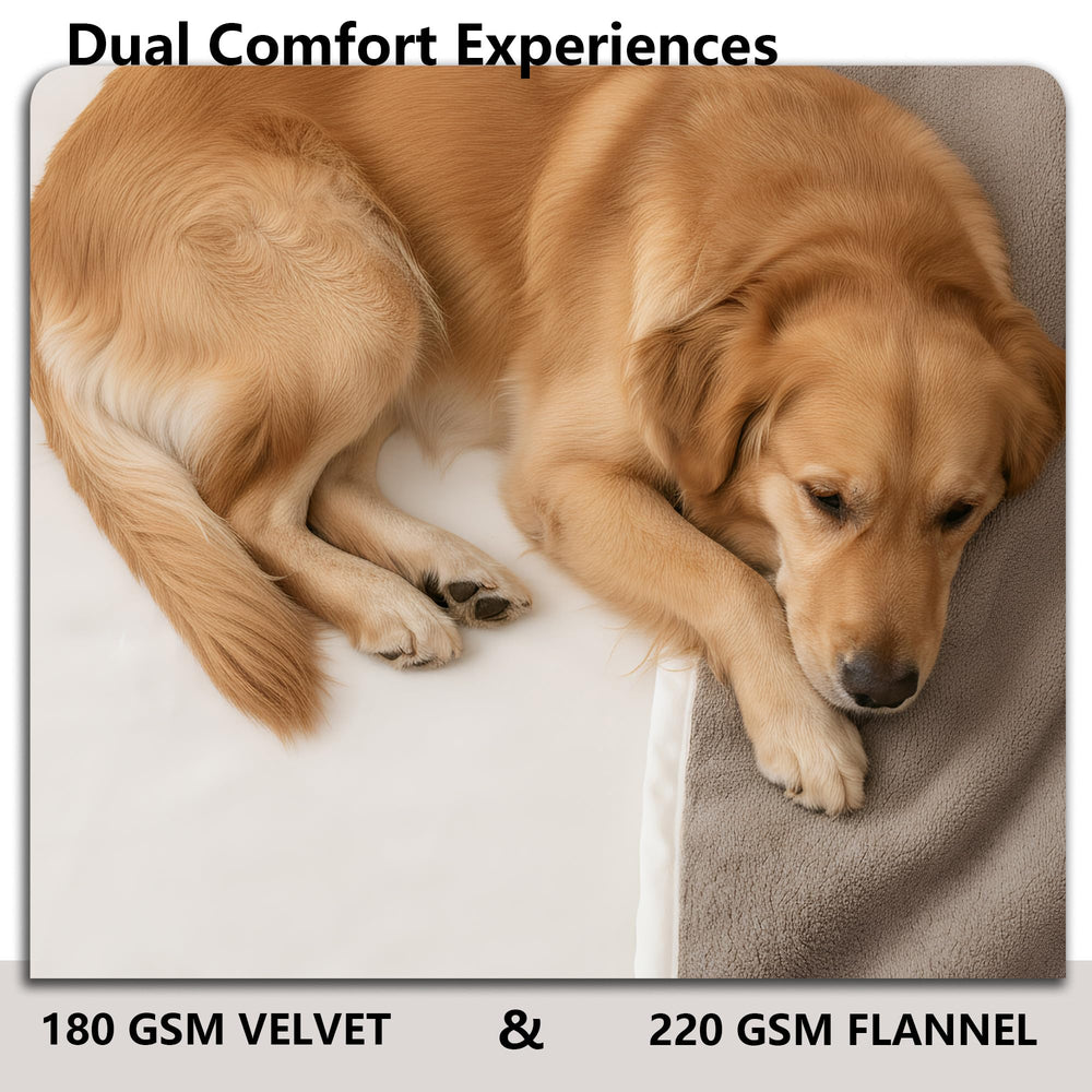 Tuffeel Blanket flannel-back provides warm, cozy feel for pets.