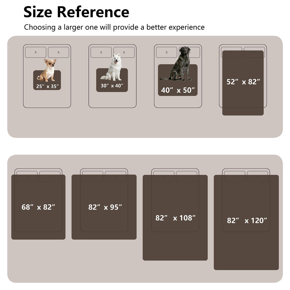 Tuffeel blanket size range shown across different furniture fits.