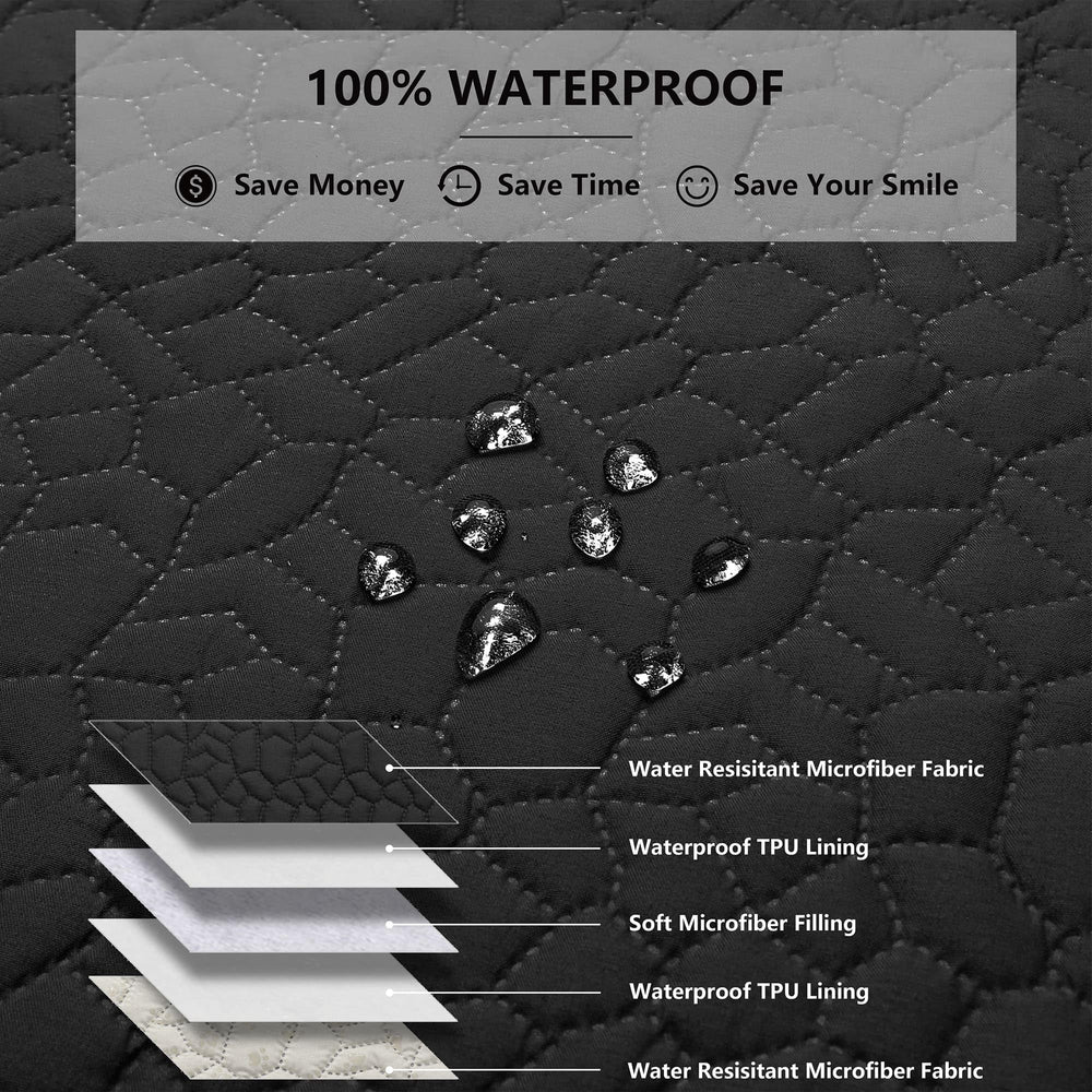 Tuffeel waterproof blanket on sofa shows anti-slip back for secure coverage.