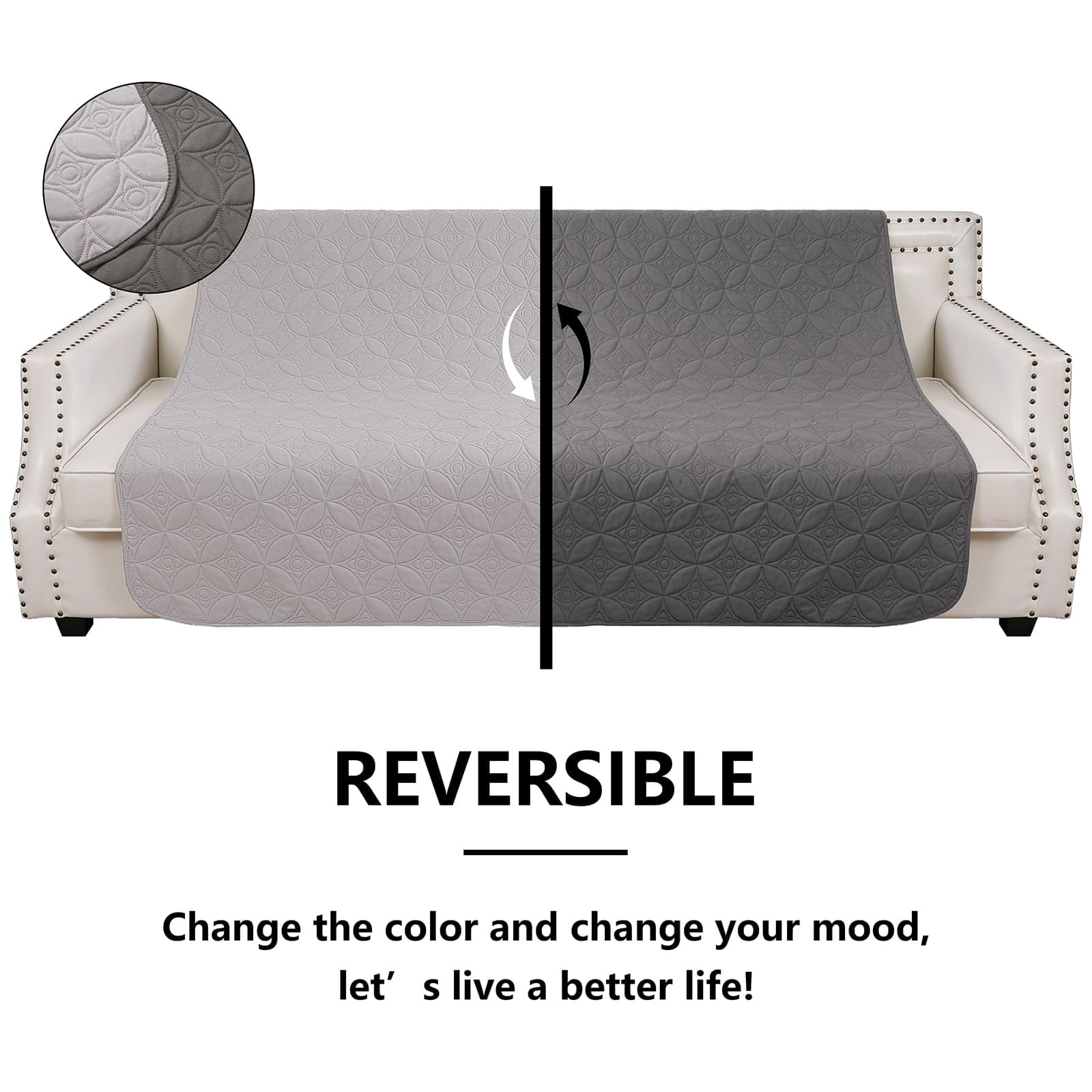 Tuffeel waterproof dog blanket on sofa protects furniture from stains and accidents.