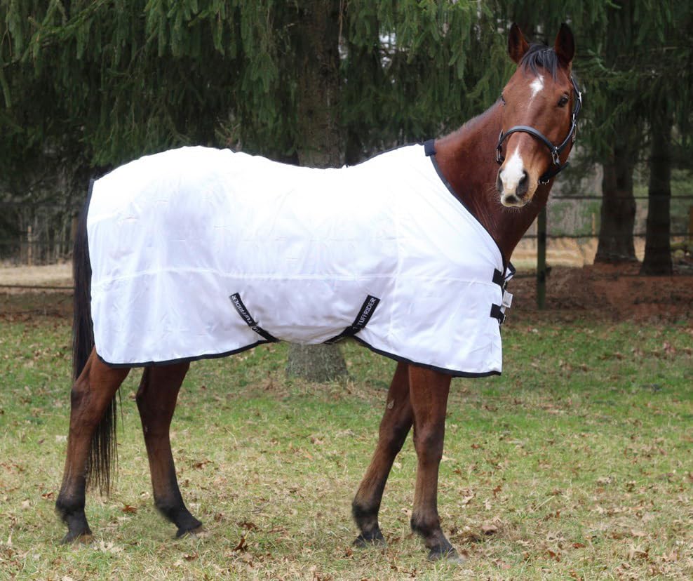 TuffRider Comfy Mesh Fly Sheet UV protection highlights sun-reflective fabric for pasture days.
