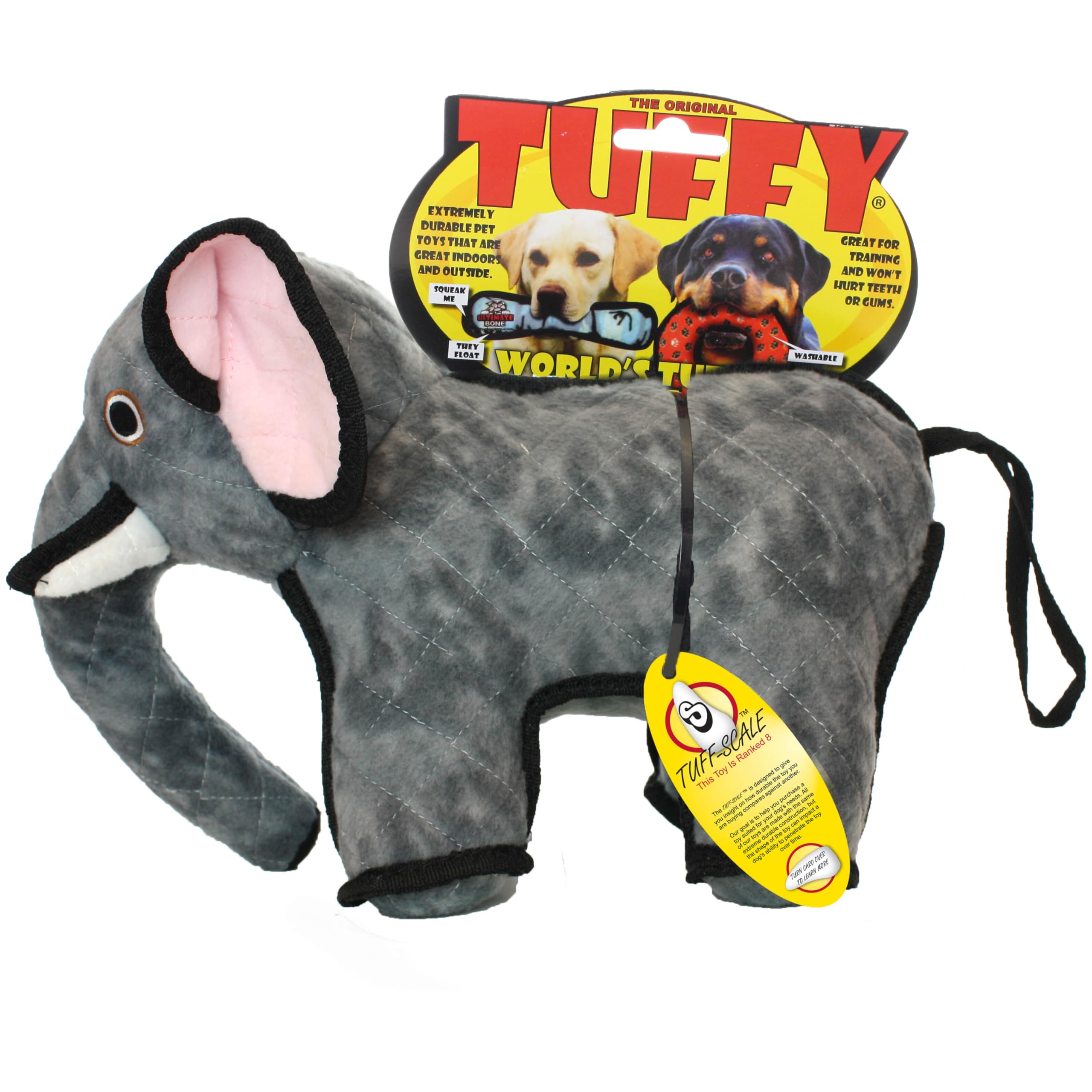 Tuffy elephant toy floats on water for splashy recovery games