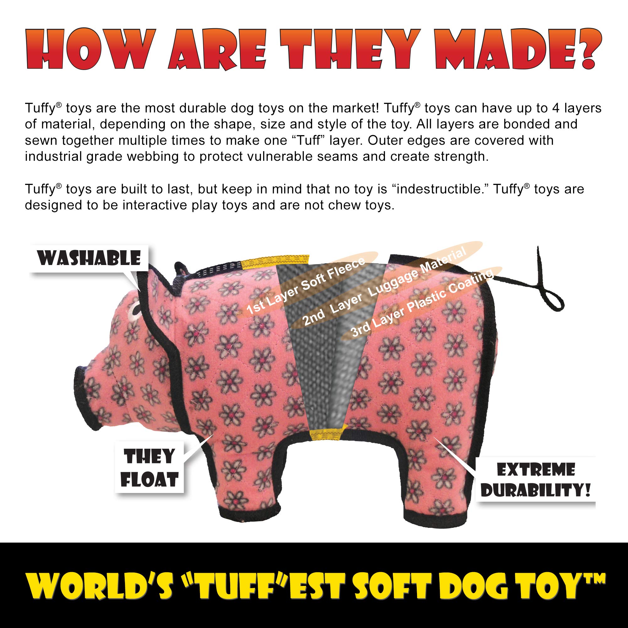 Tuffy elephant toy resilient seam-bonding supports lively fetch and tug sessions