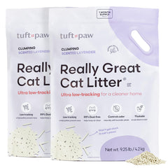 Tuft & Paw Really Great Cat Litter packaging shows a two-bag set for convenient home use.