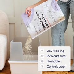 Tuft & Paw tofu litter flushable design demonstrates safe disposal.