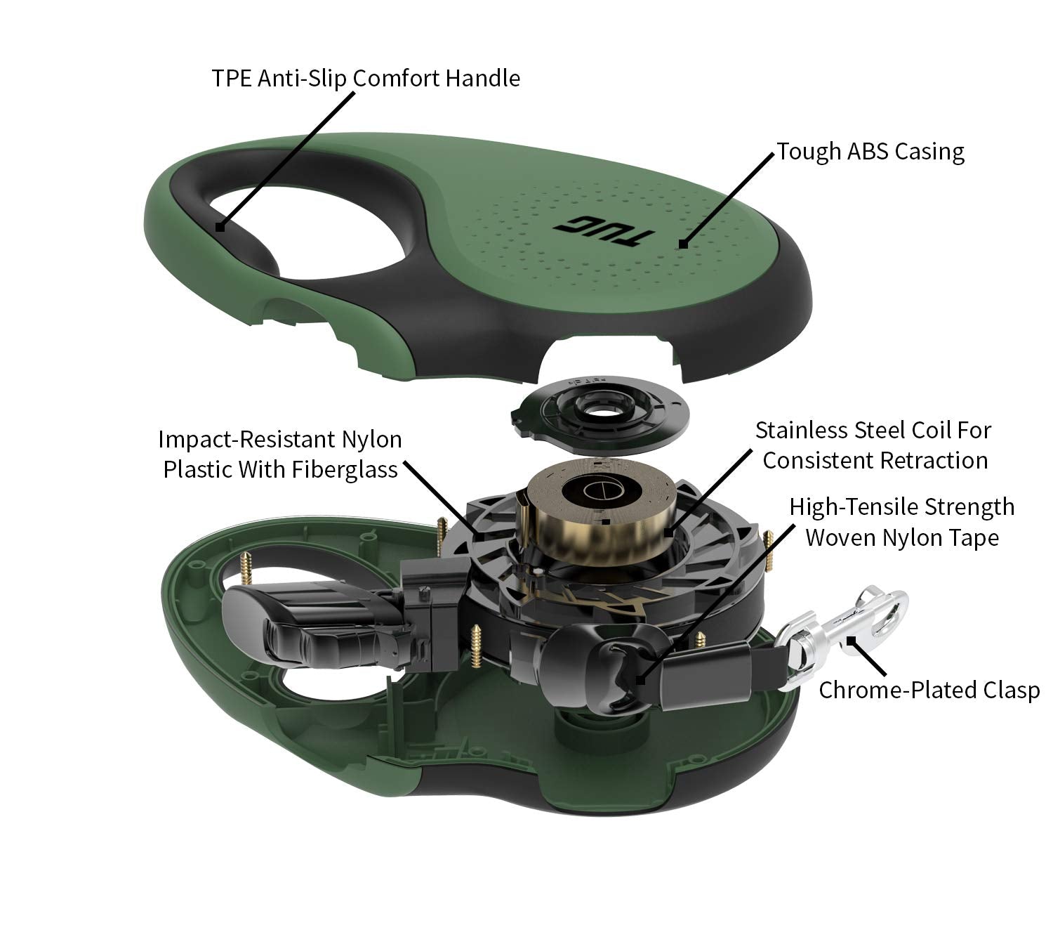 TUG 360° leash green product shot highlights durable nylon for daily use
