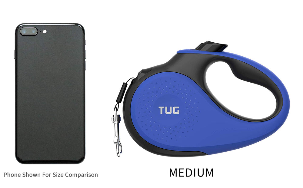 TUG blue medium dog leash in use during a stroll