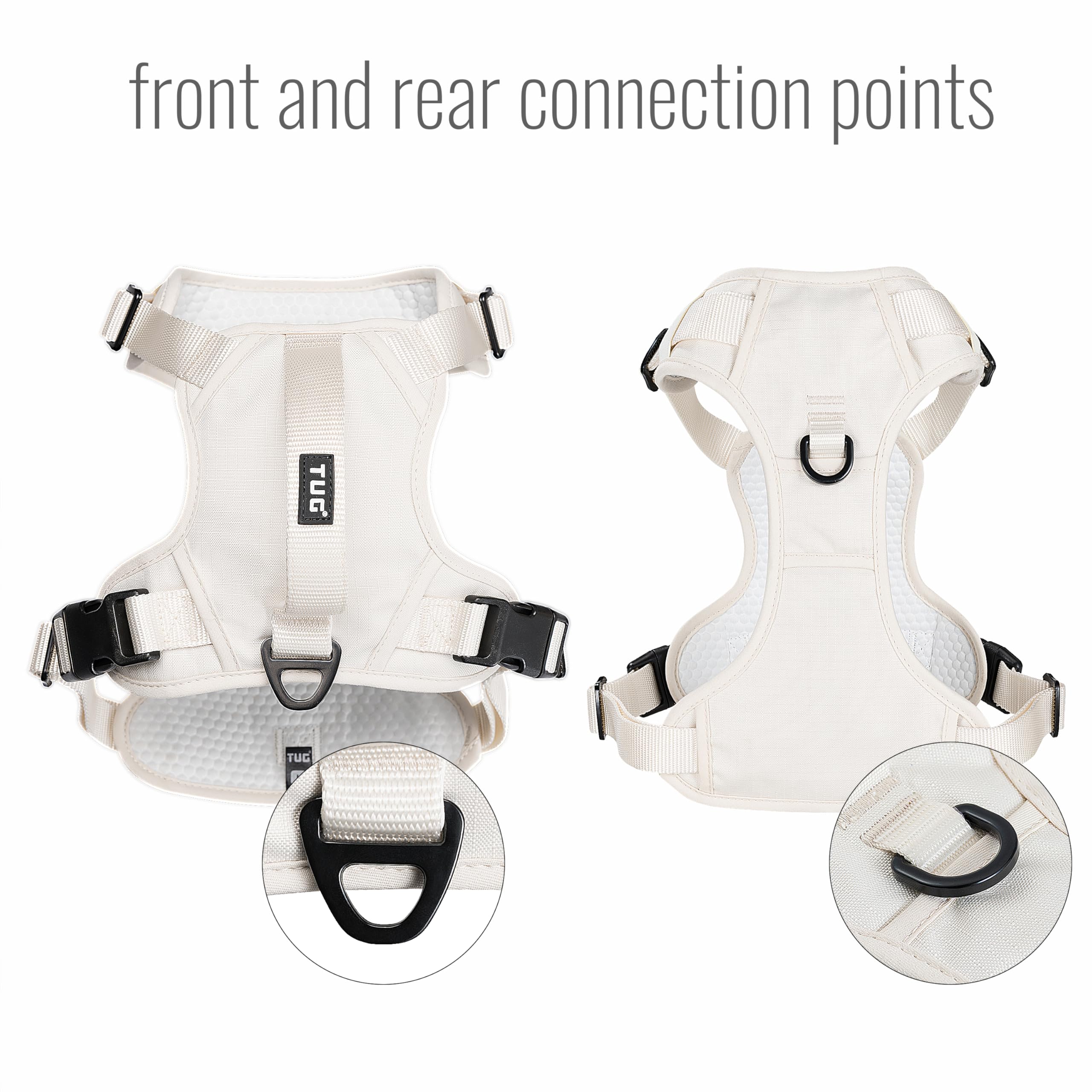 TUG dog harness dual attachments enable versatile training and day-to-day control.