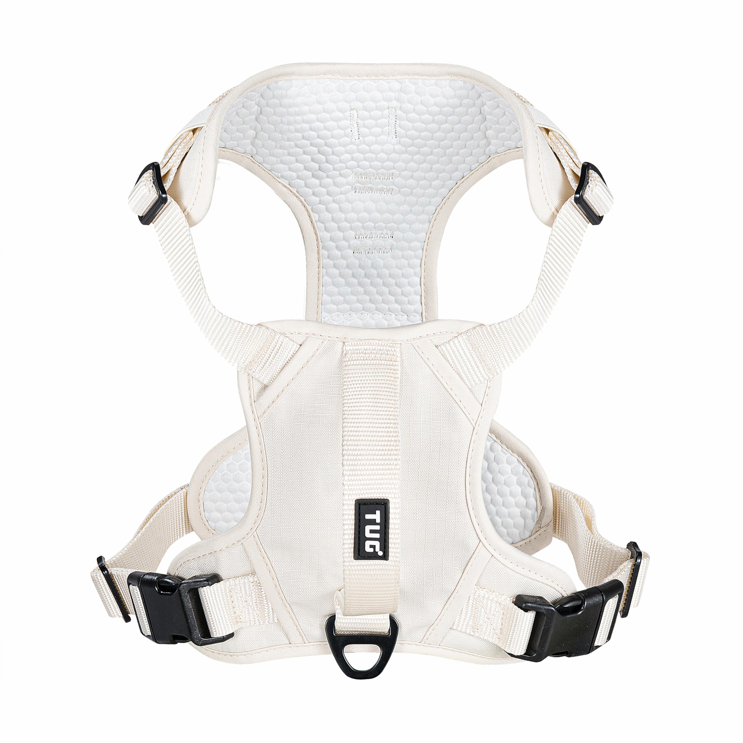 TUG dog harness front clip shows redirecting pulling for calmer, controlled walks.