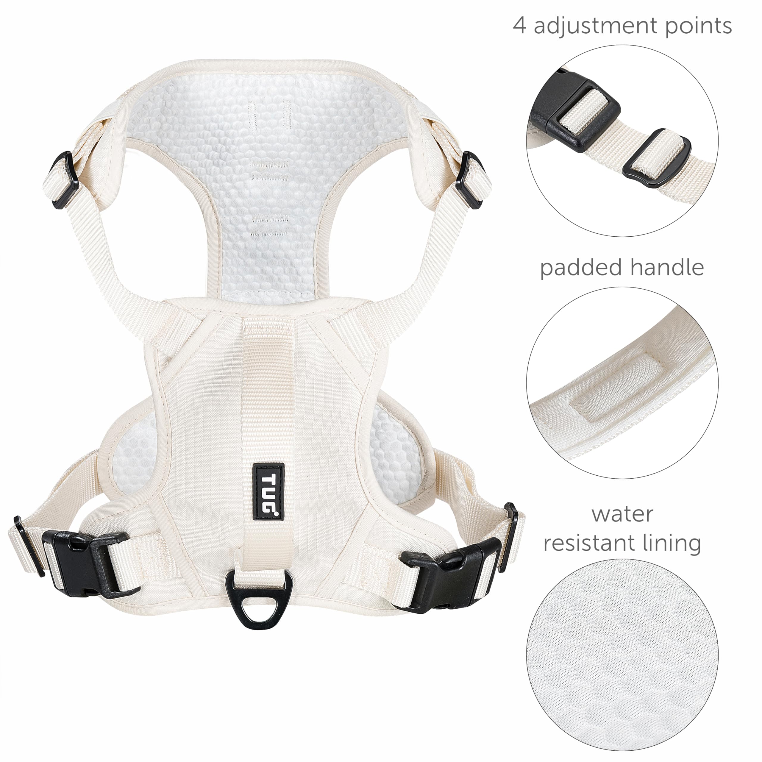 TUG dog harness rear clip provides traditional control for steady daily strolls