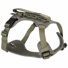 TUG Grab Harness on a calm dog in green demonstrates secure all-day wear and quick control