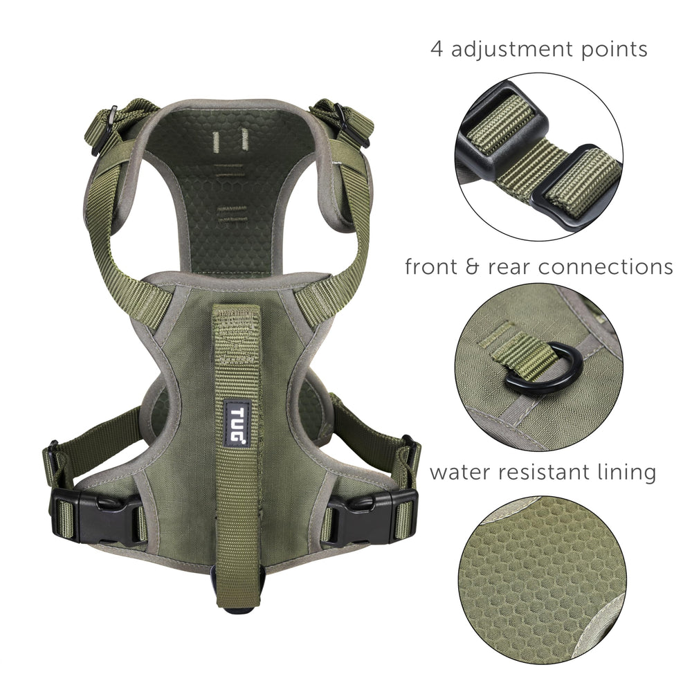 TUG Grab Harness rear-attachment-points support traditional control for confident daily walks.