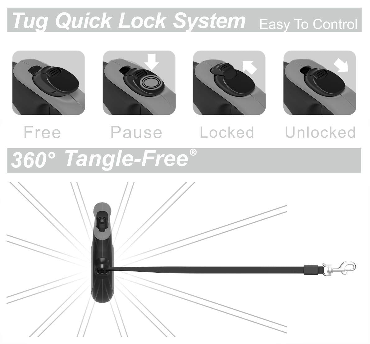 TUG large grey anti-slip handle provides secure grip on long walks.