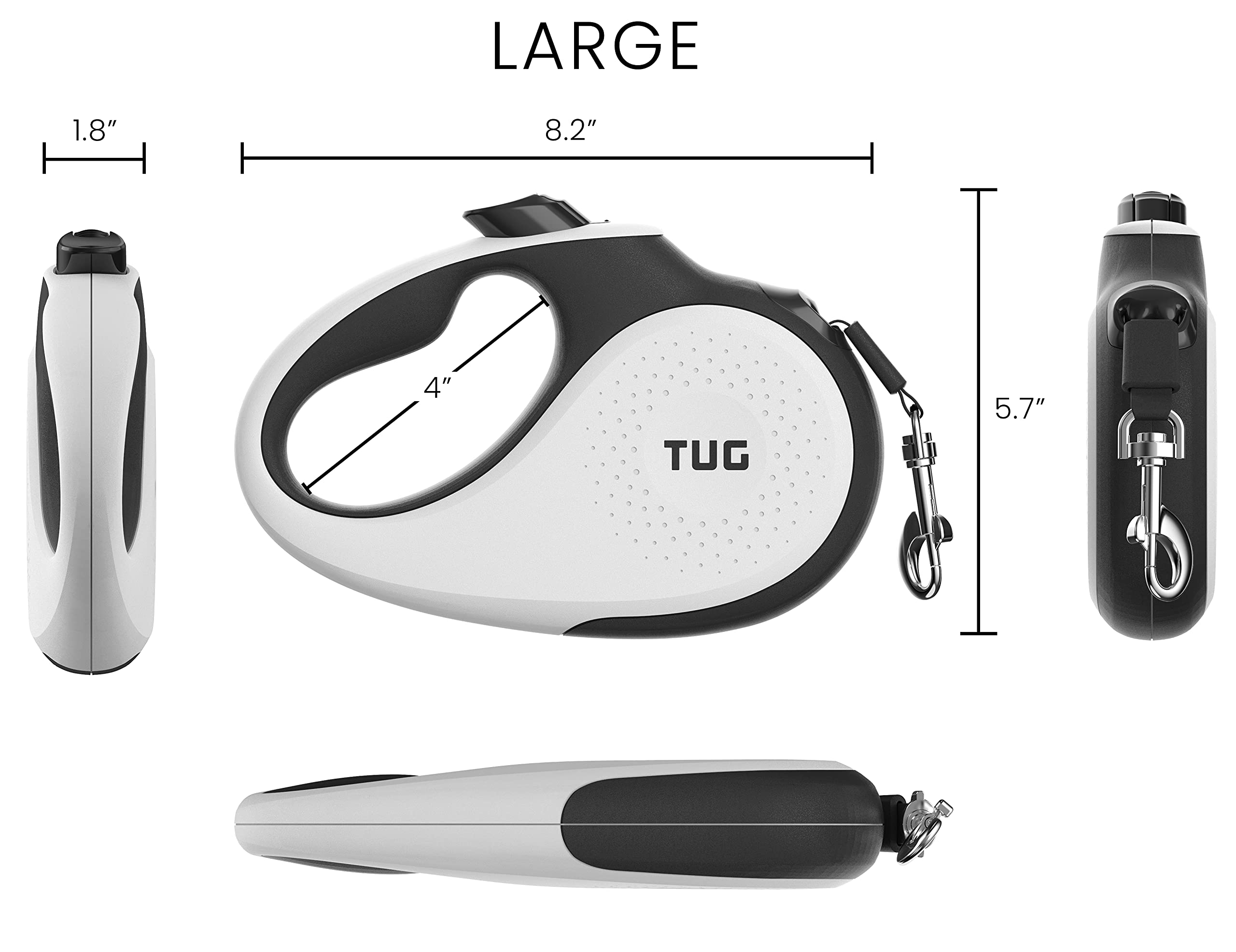 TUG retractable leash with ergonomic anti-slip handle for comfortable long walks