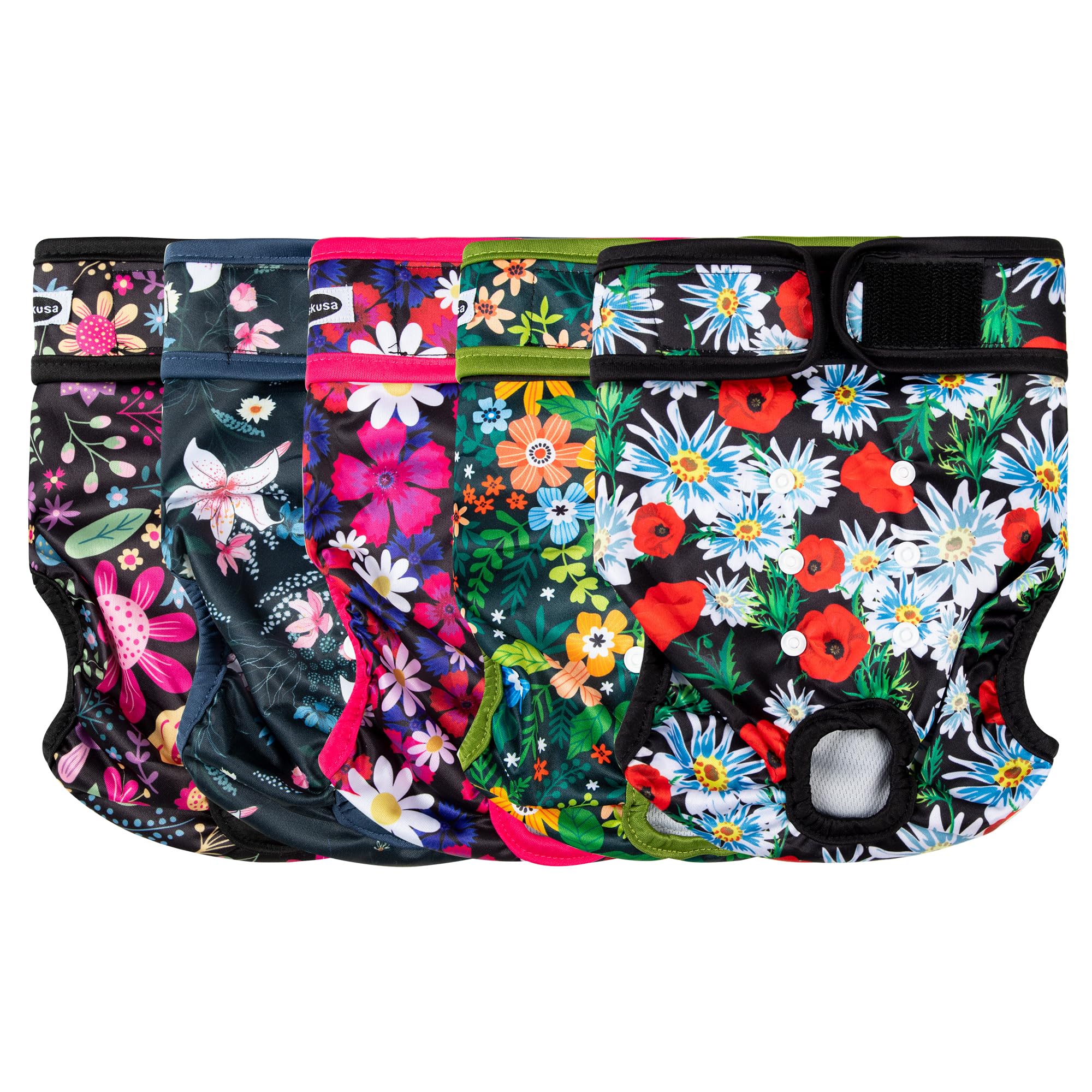 Tuiskusa dog diapers 5-pack displayed for secure fit and leak protection