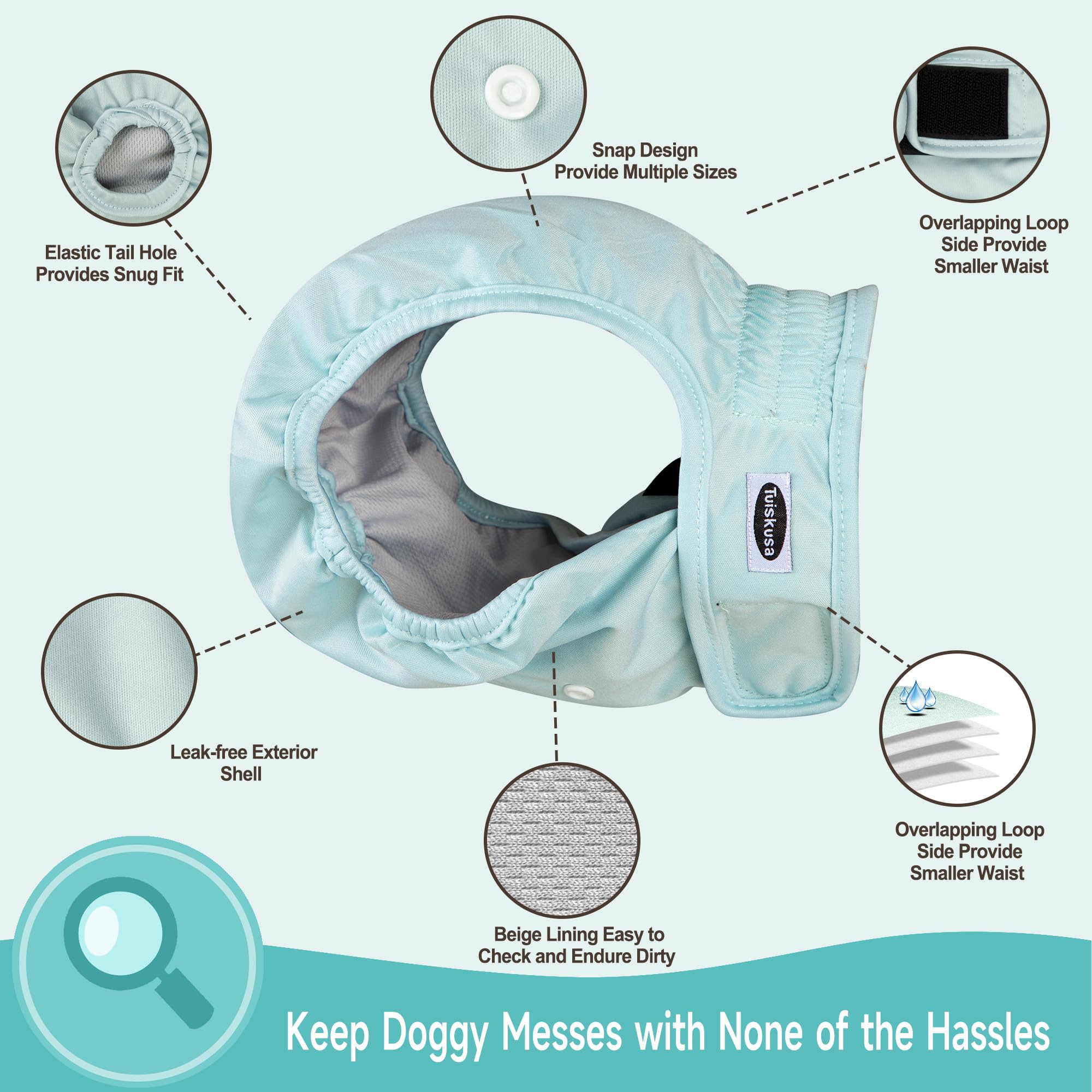 Tuiskusa dog-diapers-breathable-material soft, comfortable fabric reduces chafing during wear.