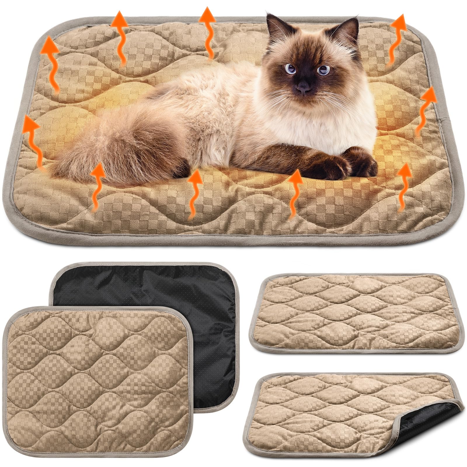 Tujoe 4-pack self-warming cat mat in a cozy corner offering warmth for pets.