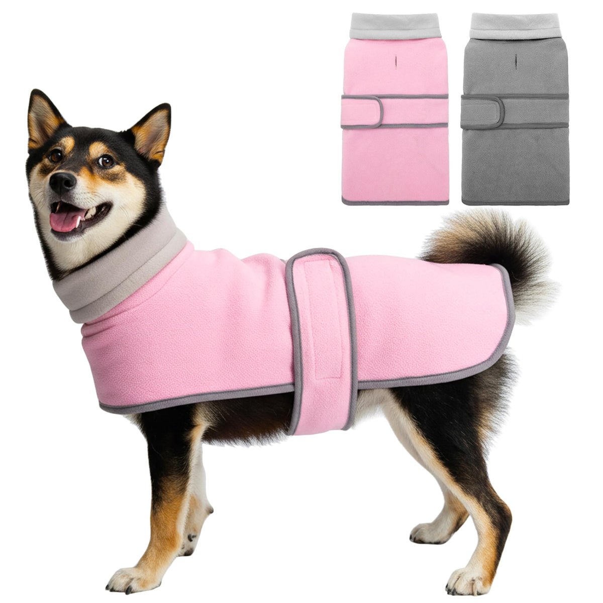 TUKOAW dog coat 2-pack packshot highlights cozy fleece warmth for chilly walks.
