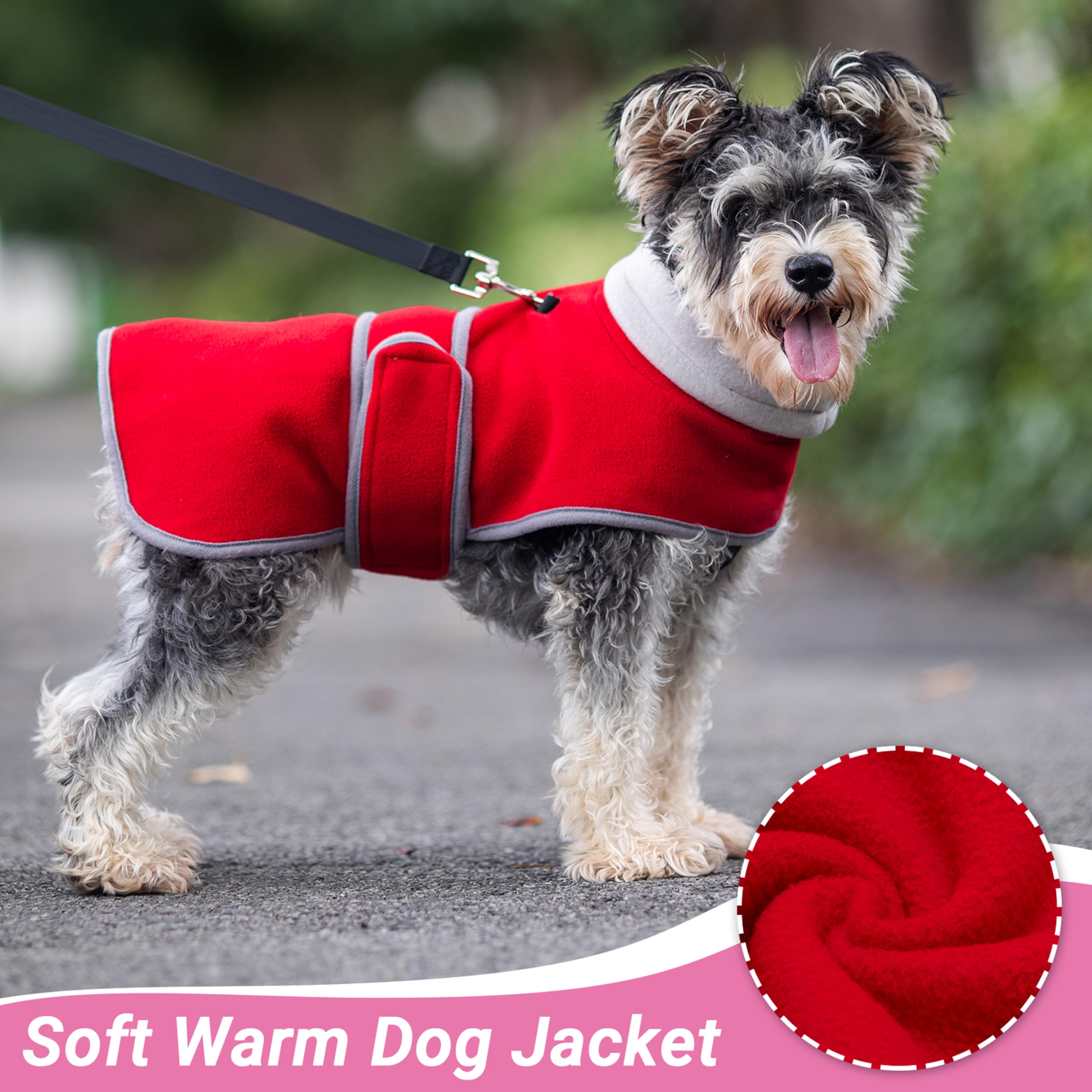 TUKOAW adjustable-waist dog coat demonstrates secure fit for different dogs