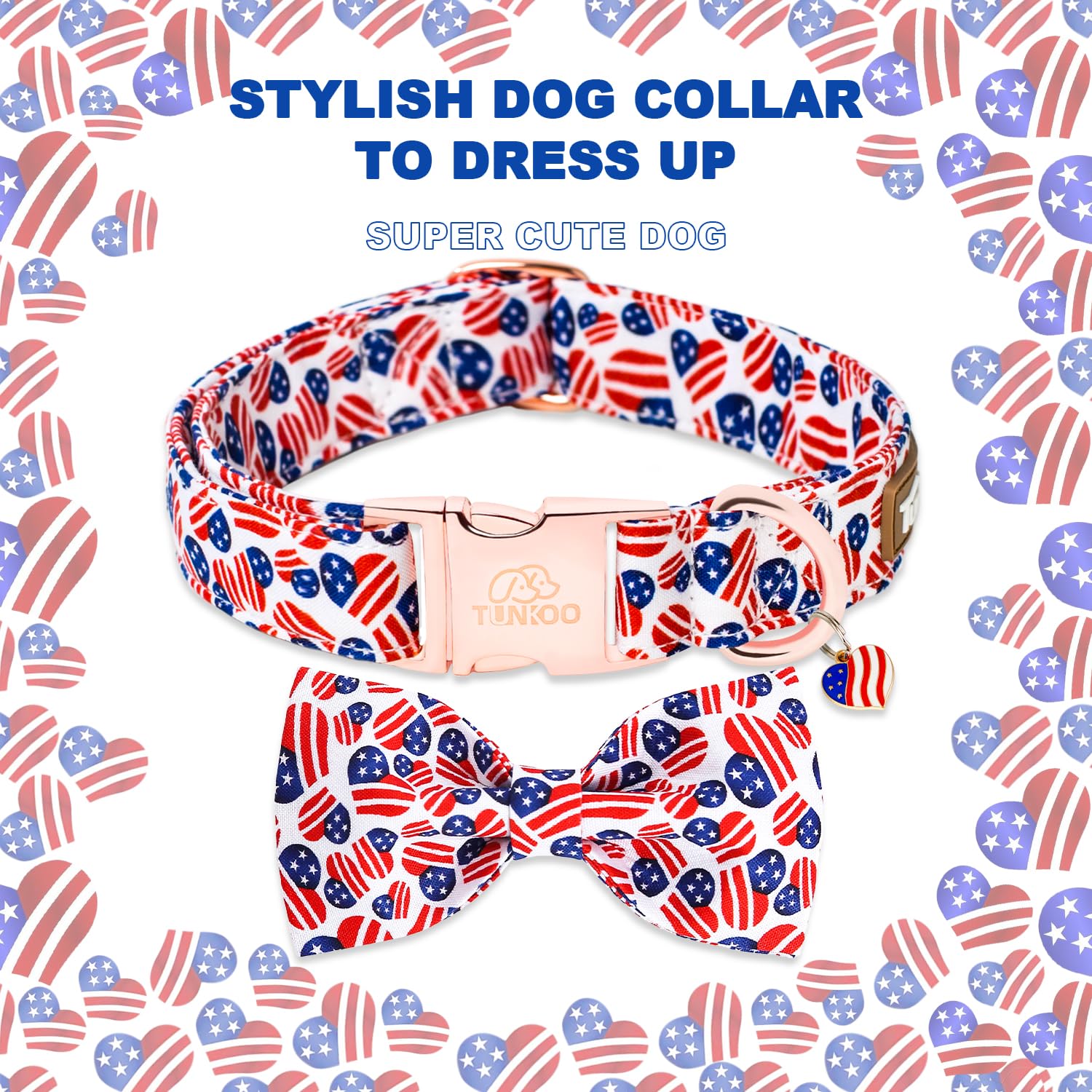 Tunkoo American Flag Dog Collar print remains vibrant through multiple washes