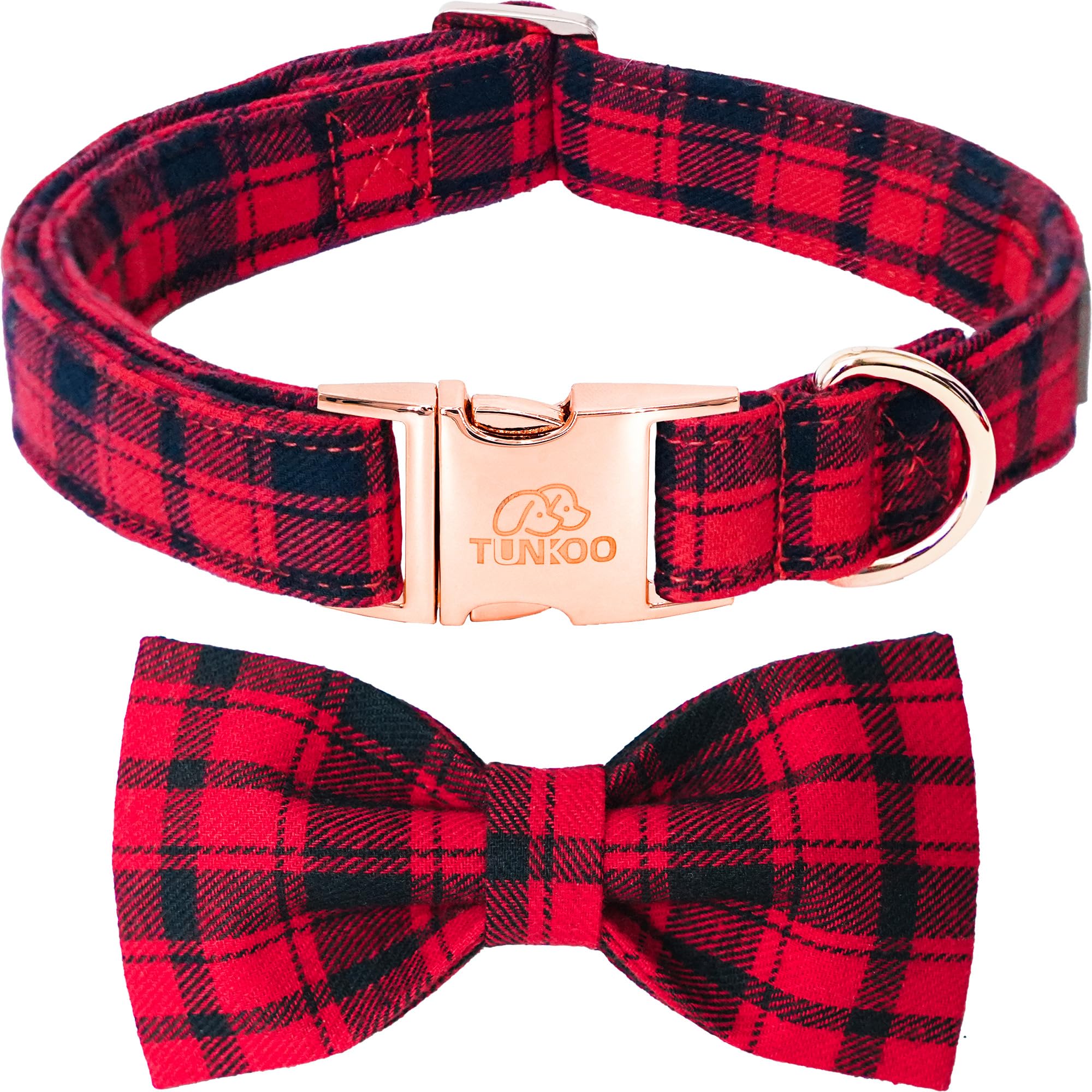 Tunkoo Christmas dog collar bow tie closeup for festive photos
