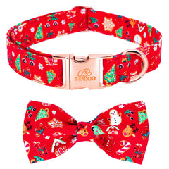 Tunkoo Christmas dog collar bowtie on a small dog for festive styling